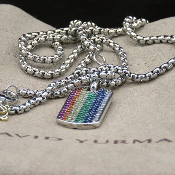 David Yurman Unisex 27mm Streamline Rainbow Dog Tag Pendant w/ 22" DY chain - Picture 8 of 12